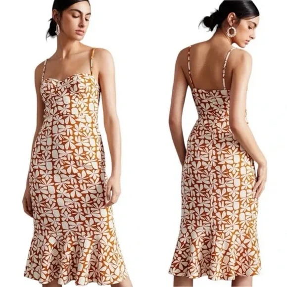 blue or brown dress See The Spark 100% Cotton Camel Brown Floral Mini Dress main image 0